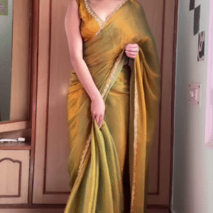 Elegant Golden Olive Silk Saree with Embroidered Border – Traditional Festive Wear