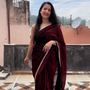 Luxurious Maroon Velvet Saree with Embellished Border – Elegant Party & Wedding Wear