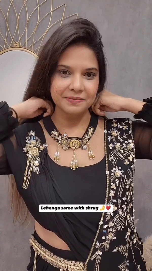 Designer Black Lehenga Saree with Embroidered Shrug – Elegant Party & Wedding Wear - Image 3