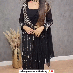 Designer Black Lehenga Saree with Embroidered Shrug – Elegant Party & Wedding Wear