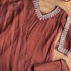 Elegant Brown Full-Length Embroidered Kurta Set – Festive & Casual Wear