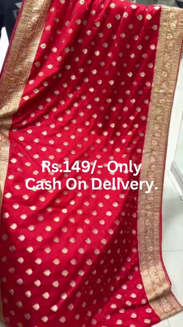 Traditional Red and Gold Embroidered Saree Fabric - Image 2