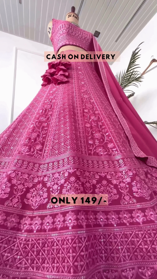 Designer Pink Embroidered Lehenga Choli Set