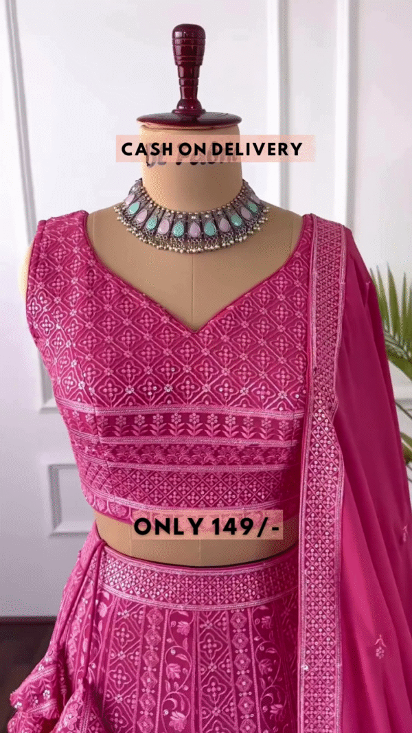 Designer Pink Embroidered Lehenga Choli Set - Image 2