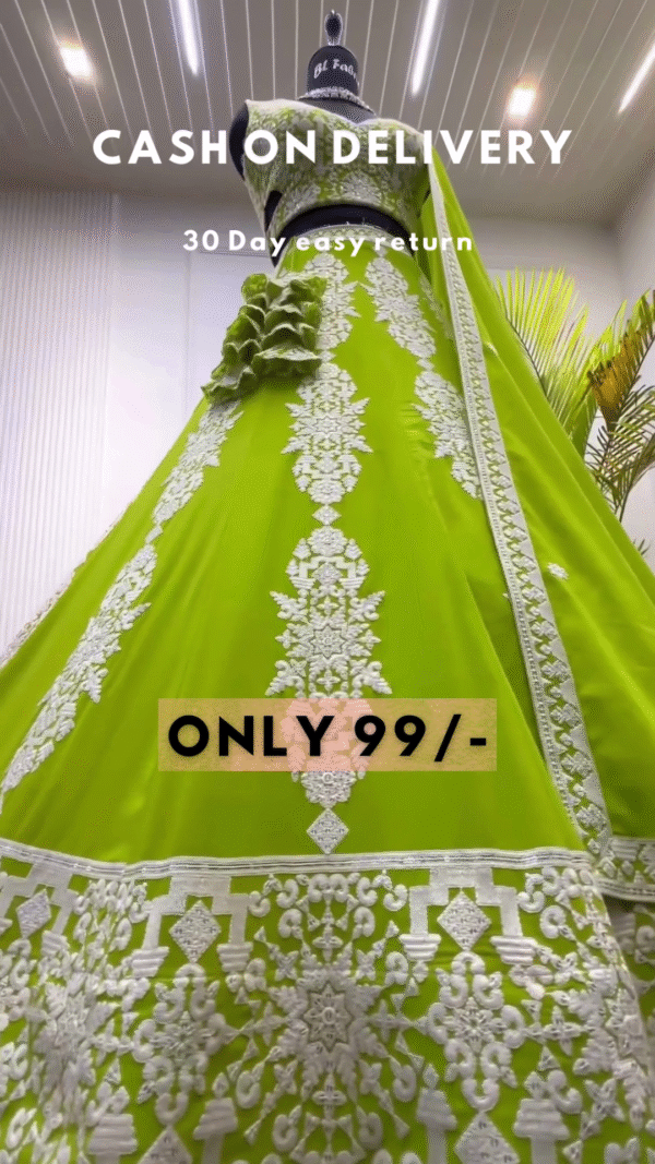 Elegant Lime Green Embroidered Lehenga Choli with Dupatta - Image 2