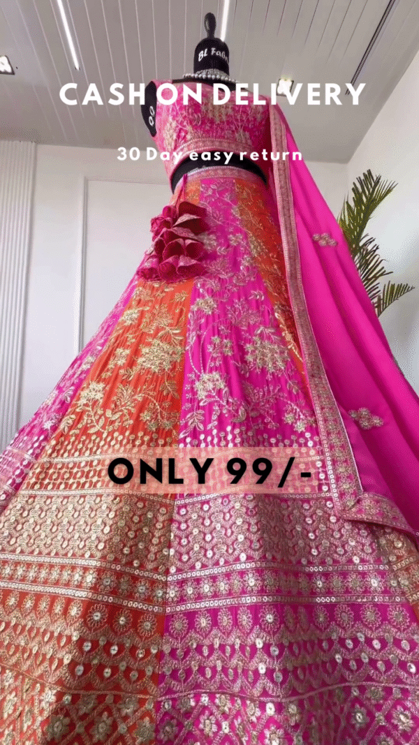 Radiant Multicolor Faux Georgette Lehenga Choli with Sequin & Zari Work – A Celebration of Vibrance and Grandeur - Image 2