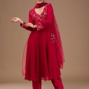 Maroon Zariwork Georgette Readymade Salwar Suit