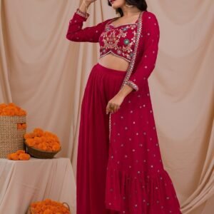 Rani Pink Zariwork Georgette Readymade Sharara Suit