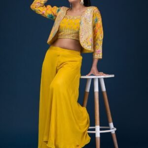 Yellow Zariwork Semi Crepe Readymade Salwar Suit