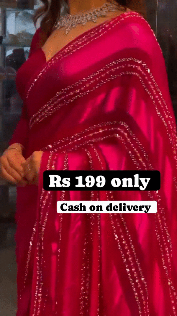 Ravishing Rani Pink Georgette Saree with Sequin Embellishments - Image 6