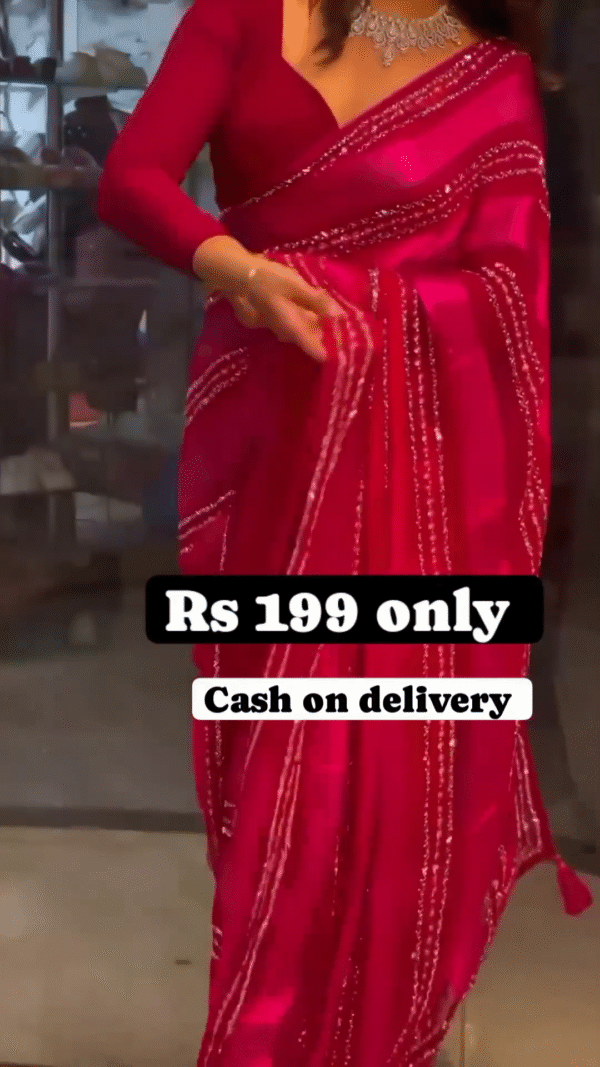 Ravishing Rani Pink Georgette Saree with Sequin Embellishments - Image 5