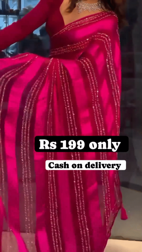 Ravishing Rani Pink Georgette Saree with Sequin Embellishments - Image 4