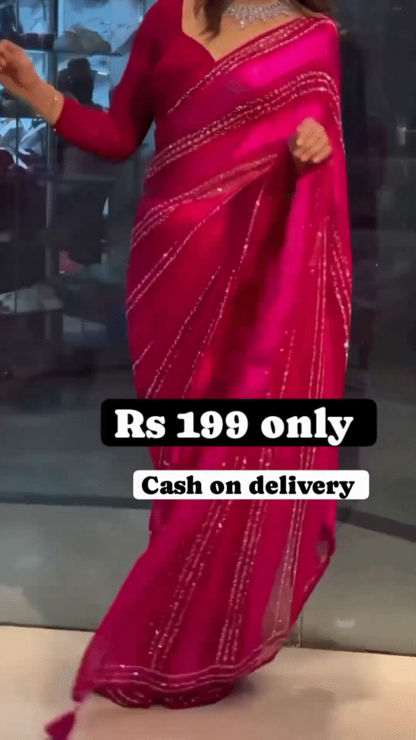 Ravishing Rani Pink Georgette Saree with Sequin Embellishments - Image 3