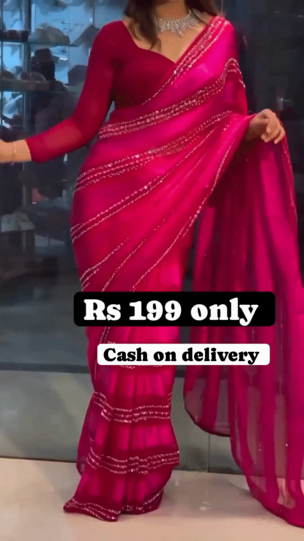 Ravishing Rani Pink Georgette Saree with Sequin Embellishments - Image 2