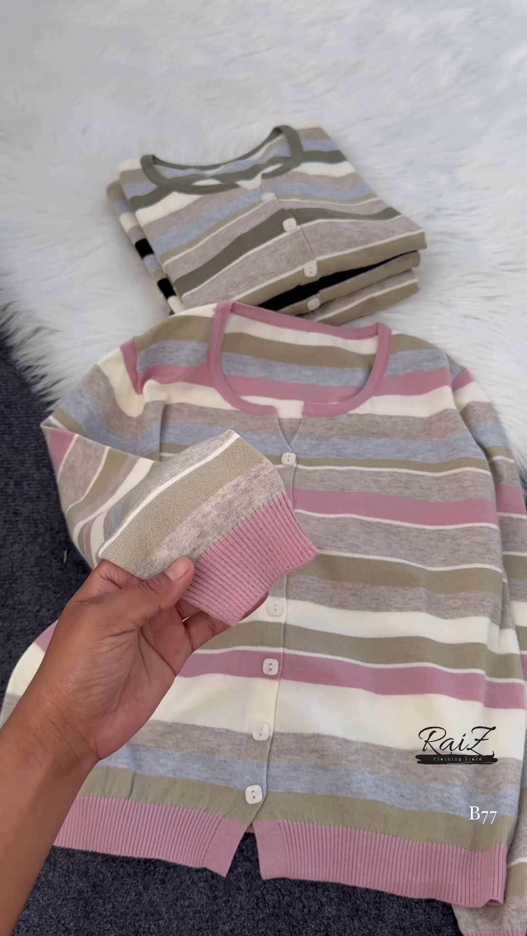 Striped Knit Button-Front Cardigan – Soft Neutrals, Effortless Chic 🤎🤍 - Image 3