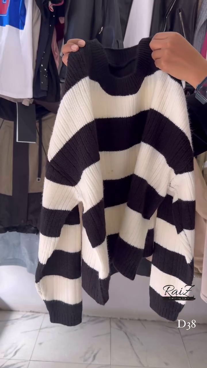 Ribbed Stripe Knit Sweaters 🧶 Horizontal Pattern – Black, Brown, Gray & Pink Variants - Image 2