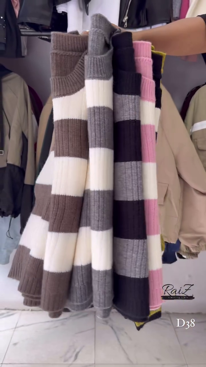 Ribbed Stripe Knit Sweaters 🧶 Horizontal Pattern – Black, Brown, Gray & Pink Variants - Image 3