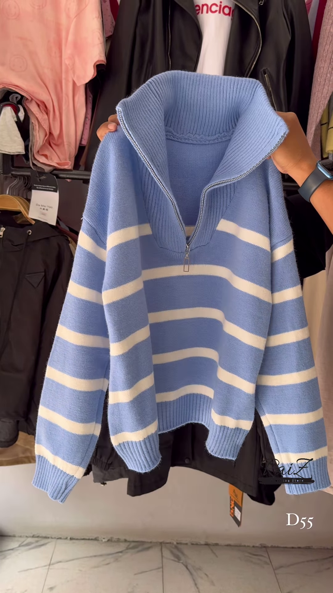 Half-Zip Striped Knit Sweaters 🧶⛷ With High Collar – Red, White & Blue Variants - Image 5