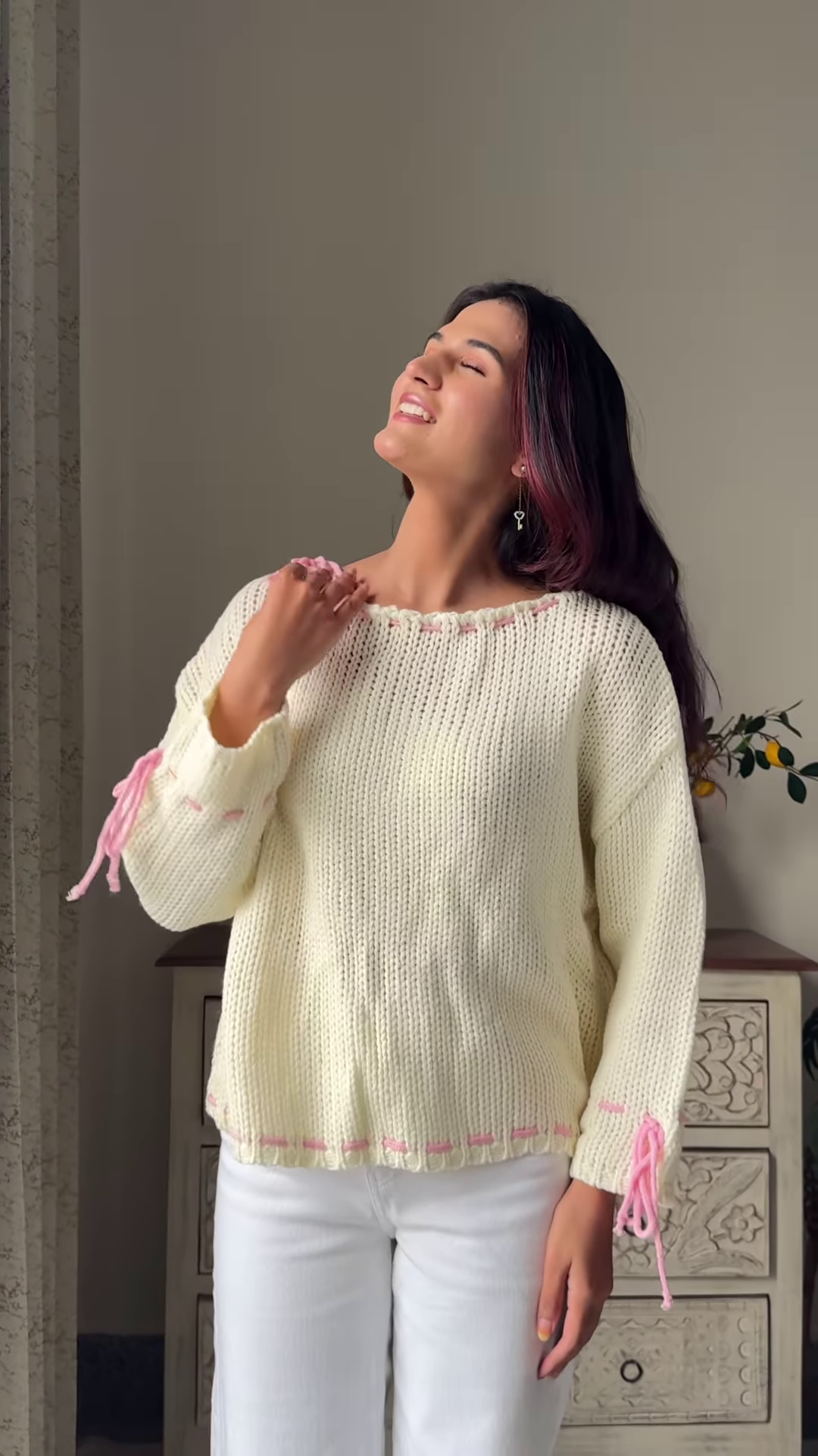 Heart & Ribbon Knitwear Collection ๐งถ๐ With Embroidery & Bow Accents โ Pink & Cream Variants - Image 4