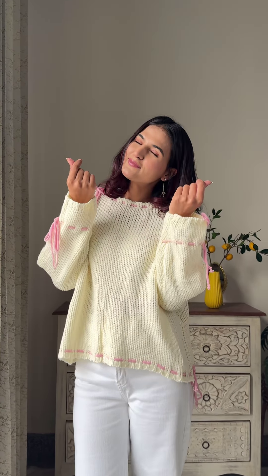 Heart & Ribbon Knitwear Collection ๐งถ๐ With Embroidery & Bow Accents โ Pink & Cream Variants - Image 6