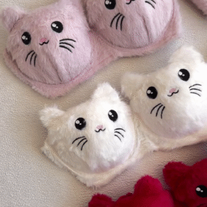 Furry Cat-Face Bras 🐱💗 – Plush Lingerie Tops in Pink, White & Red Variants with Embroidered Details