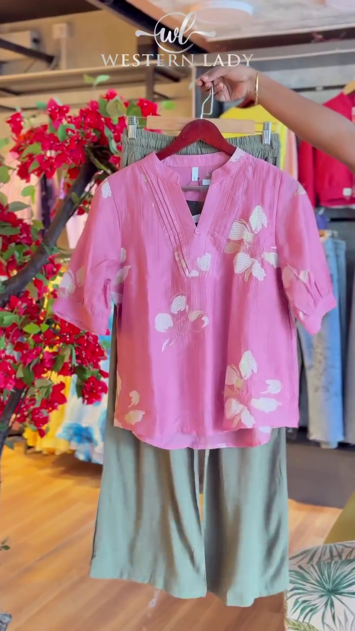 Blush Flora Blouse & Olive Flow Pants