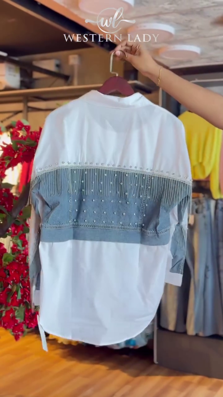 Studded Fringe Shirt in Metallic White - Image 2