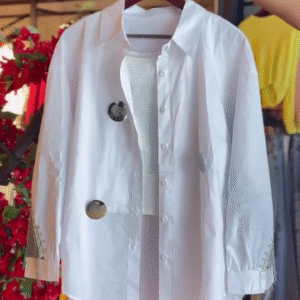 Studded Fringe Shirt in Metallic White