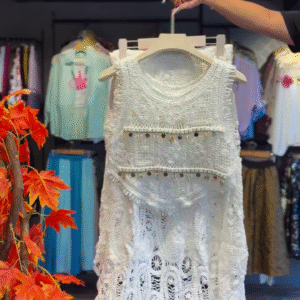 Fringe Bloom Crochet Top in Ivory