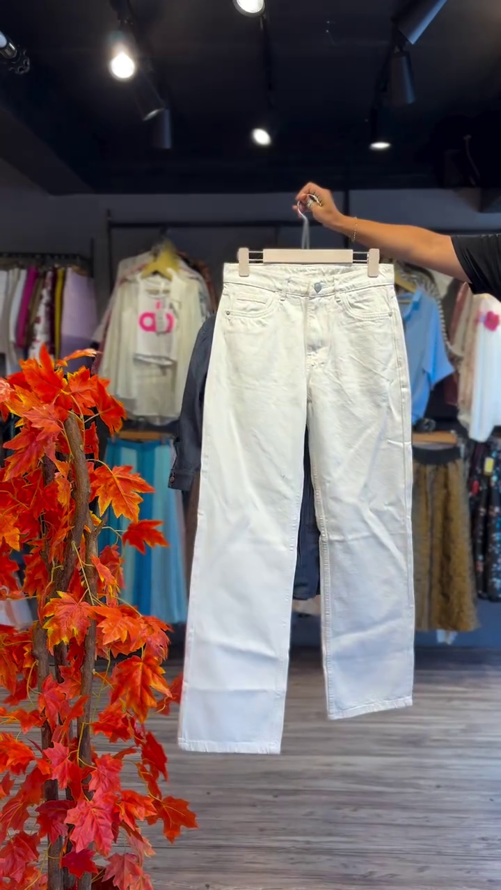 Denim Bow Shirt with White Pants - Image 2