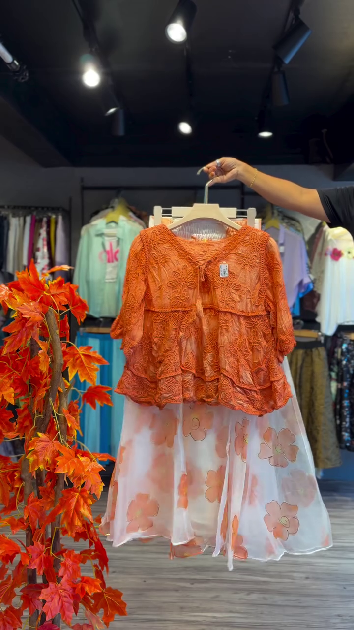 Ember Lace Blouse & Floral Sheer Skirt