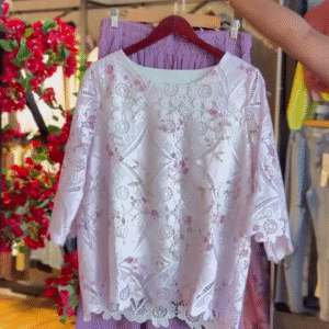 Lace Bloom Top in White & Lavender Skirt