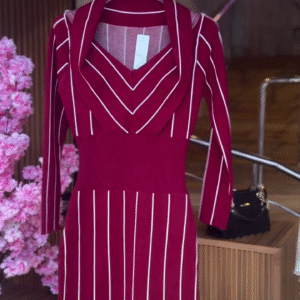 Striped Dress in Monochrome Chevron