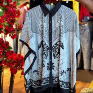 Striped & Floral Blouse in Monochrome