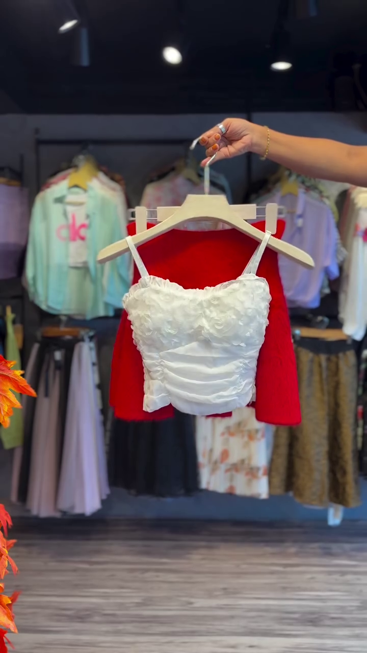 Ruched Crop Top in White & Red Garment