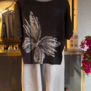 Butterfly Blouse in Ink & Skirt in Silver Mist