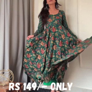 Elegant Green Floral Anarkali Dress – Timeless Ethnic Charm