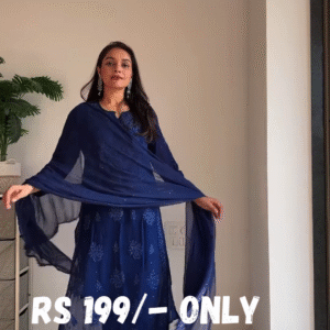 Elegant Chikankari Kurta Set – Blue & Pink
