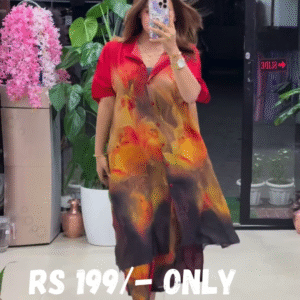 Flowing Abstract Print Shirt Dress – Statement Elegance