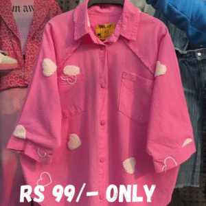 Trendy Oversized Cotton Shirt with Heart Embellishments – Available in 6 Colors