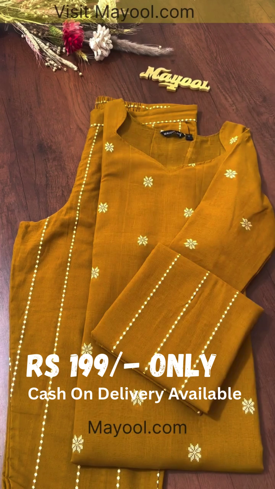 Mustard Yellow Cotton Suit Set with Delicate Embroidery