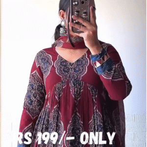 Elegant Maroon Printed Anarkali Set with Dupatta – Timeless Ethnic Grace