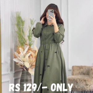 Modest Olive Green Buttoned Flared Dress – Effortless Elegance & Comfort
