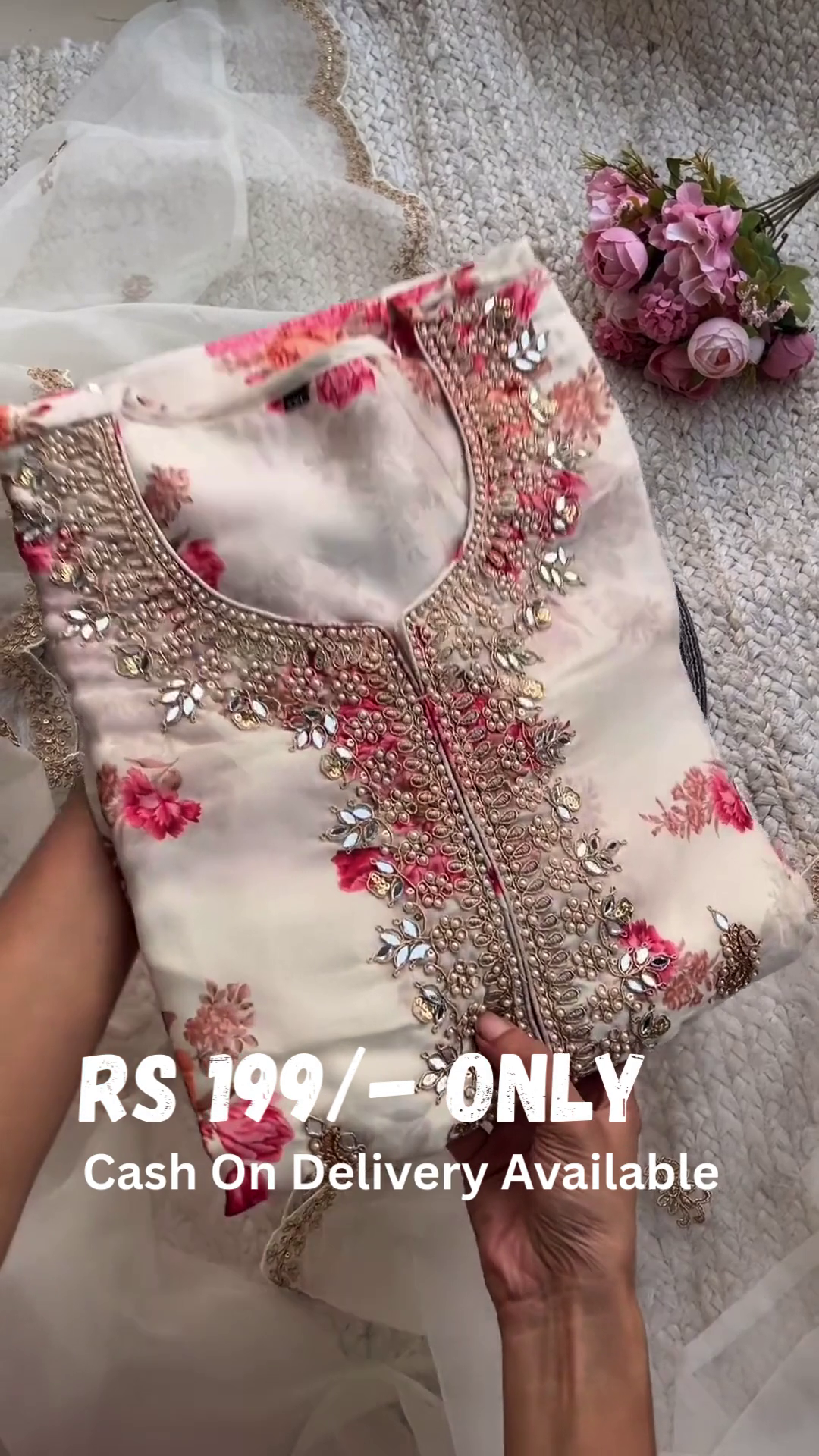 Ivory Floral Mirror-Embroidered Suit – A Timeless Grace
