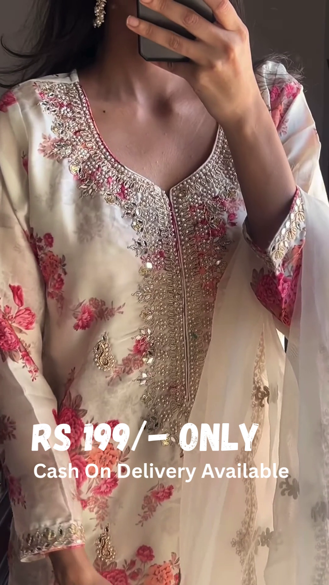 Ivory Floral Mirror-Embroidered Suit – A Timeless Grace - Image 2