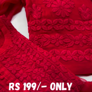 Vibrant Red Chikankari Kurta with Matching Dupatta