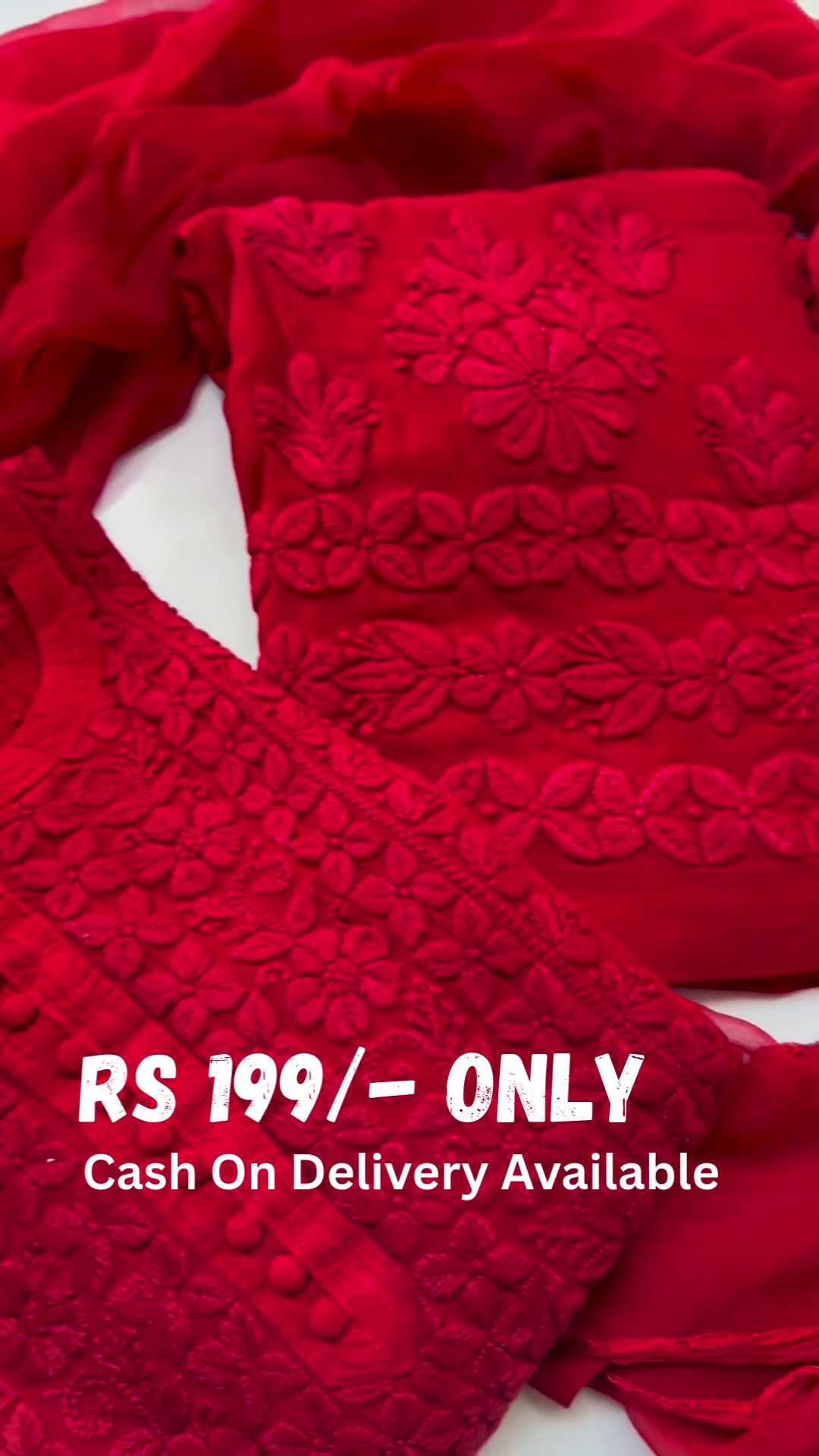 Vibrant Red Chikankari Kurta with Matching Dupatta