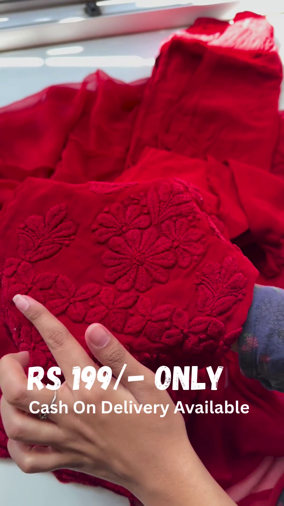 Vibrant Red Chikankari Kurta with Matching Dupatta - Image 2