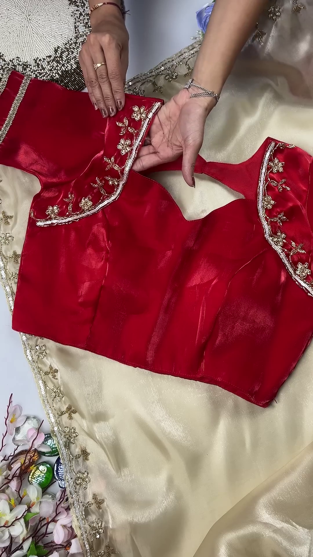 Elegant Red Designer Embroidered Readymade Blouse