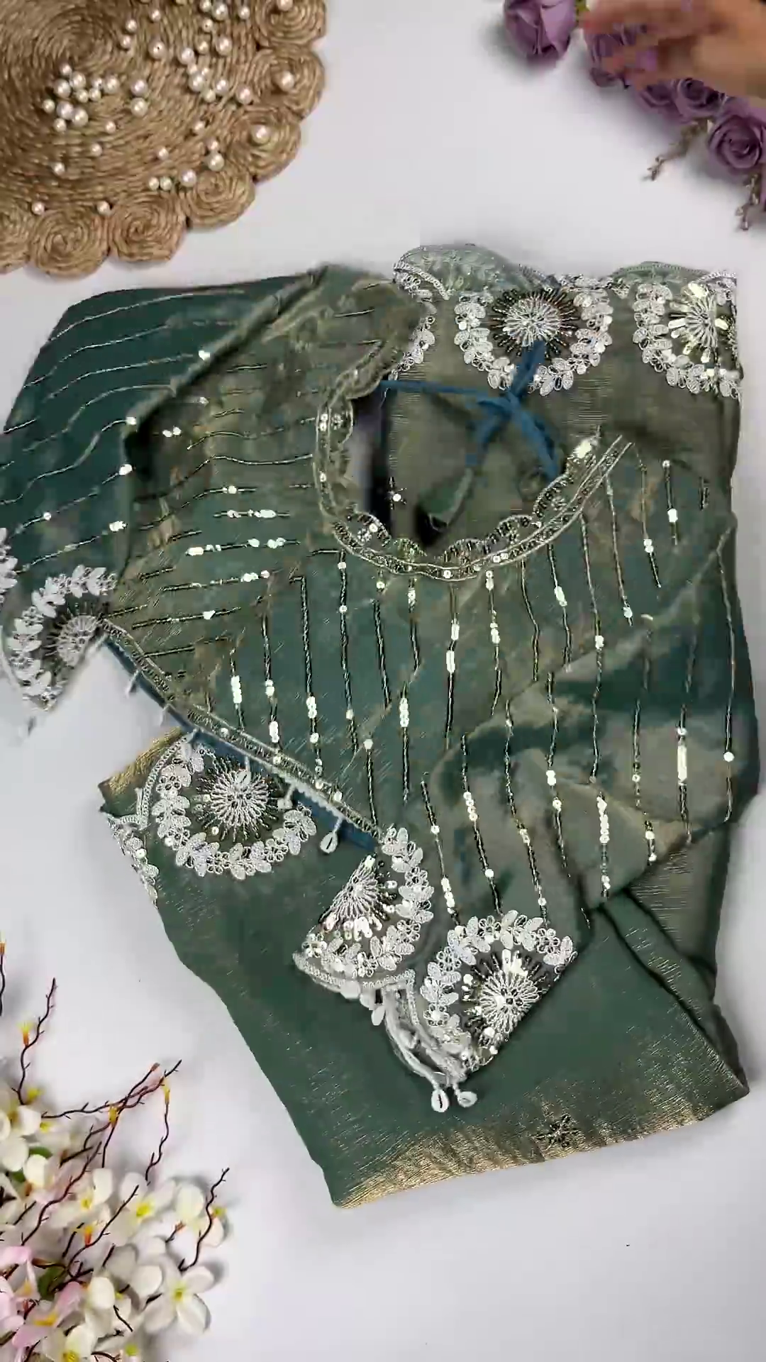 Elegant Green Premium Embroidered Partywear Saree with Designer Blouse